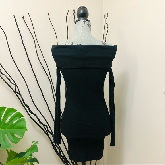 Zara Off Shoulder Mini Black Dress Knit Top Longsleeves - Picture 6 of 9